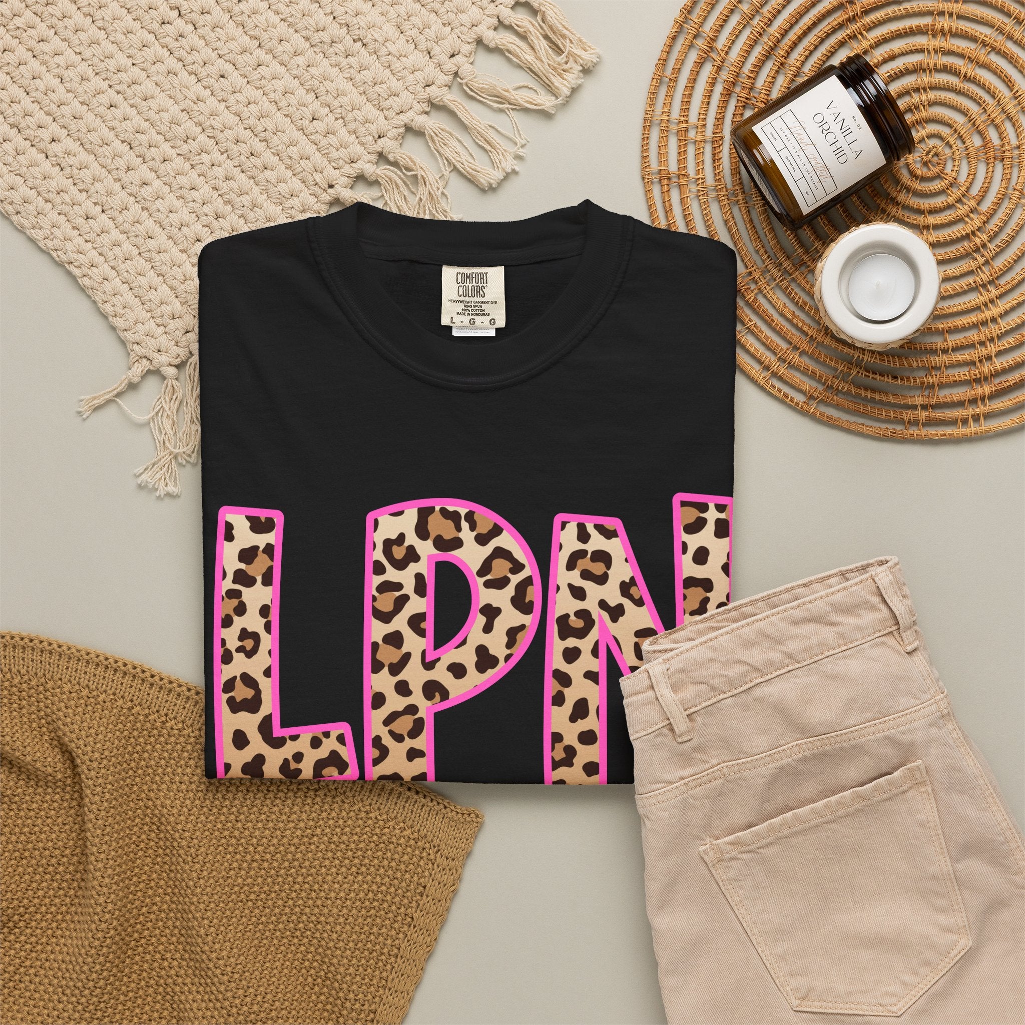 LPN Leopard Print Tee — Pink-Outlined Licensed Practical Nurse T-Shirt