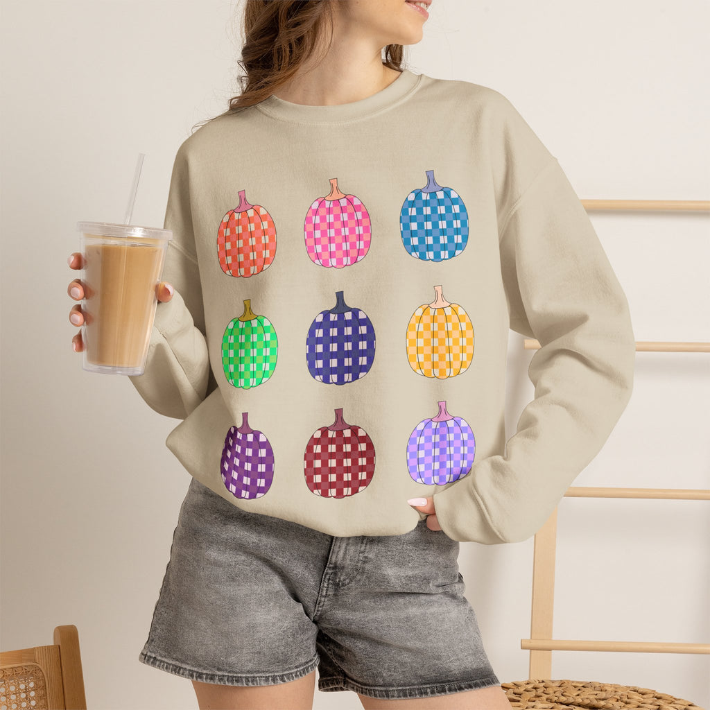 Pumpkin grid autumn Crewneck Sweatshirt