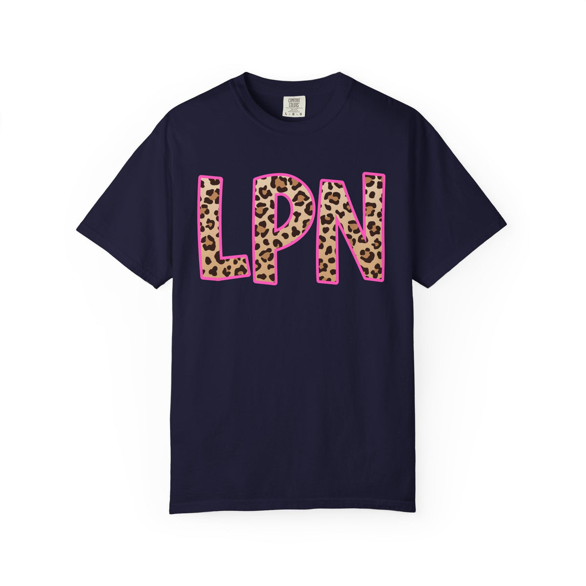 LPN Leopard Print Tee — Pink-Outlined Licensed Practical Nurse T-Shirt