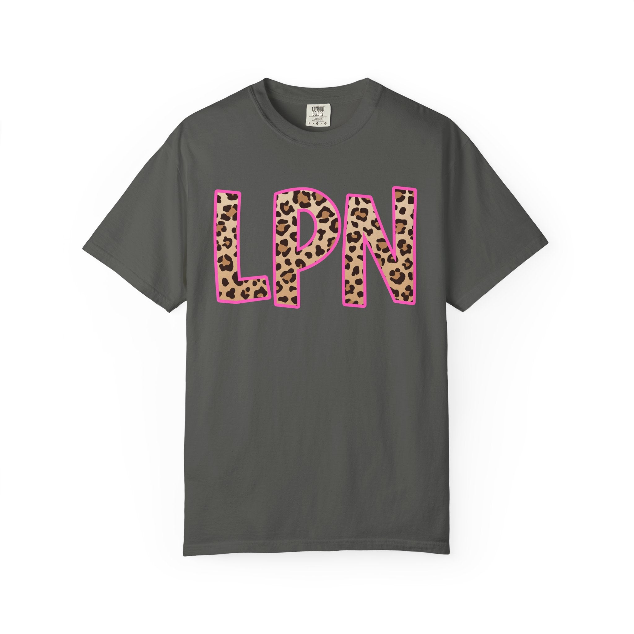 LPN Leopard Print Tee — Pink-Outlined Licensed Practical Nurse T-Shirt