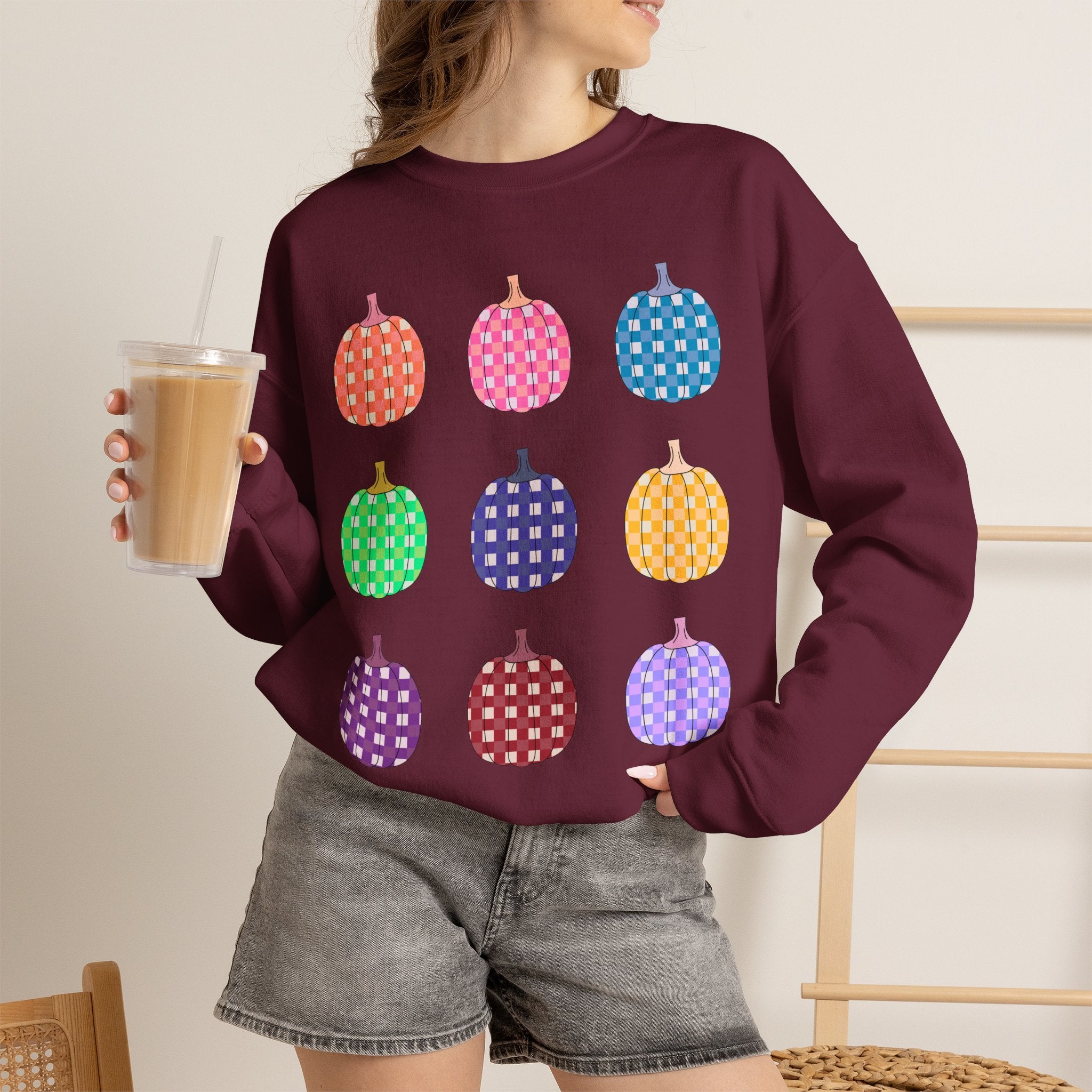 Pumpkin grid autumn Crewneck Sweatshirt