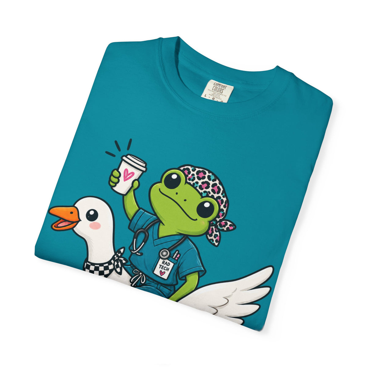 Just Winging It Nurse T-Shirt — Frog Scrub Nurse Riding Goose Graphic Tee
