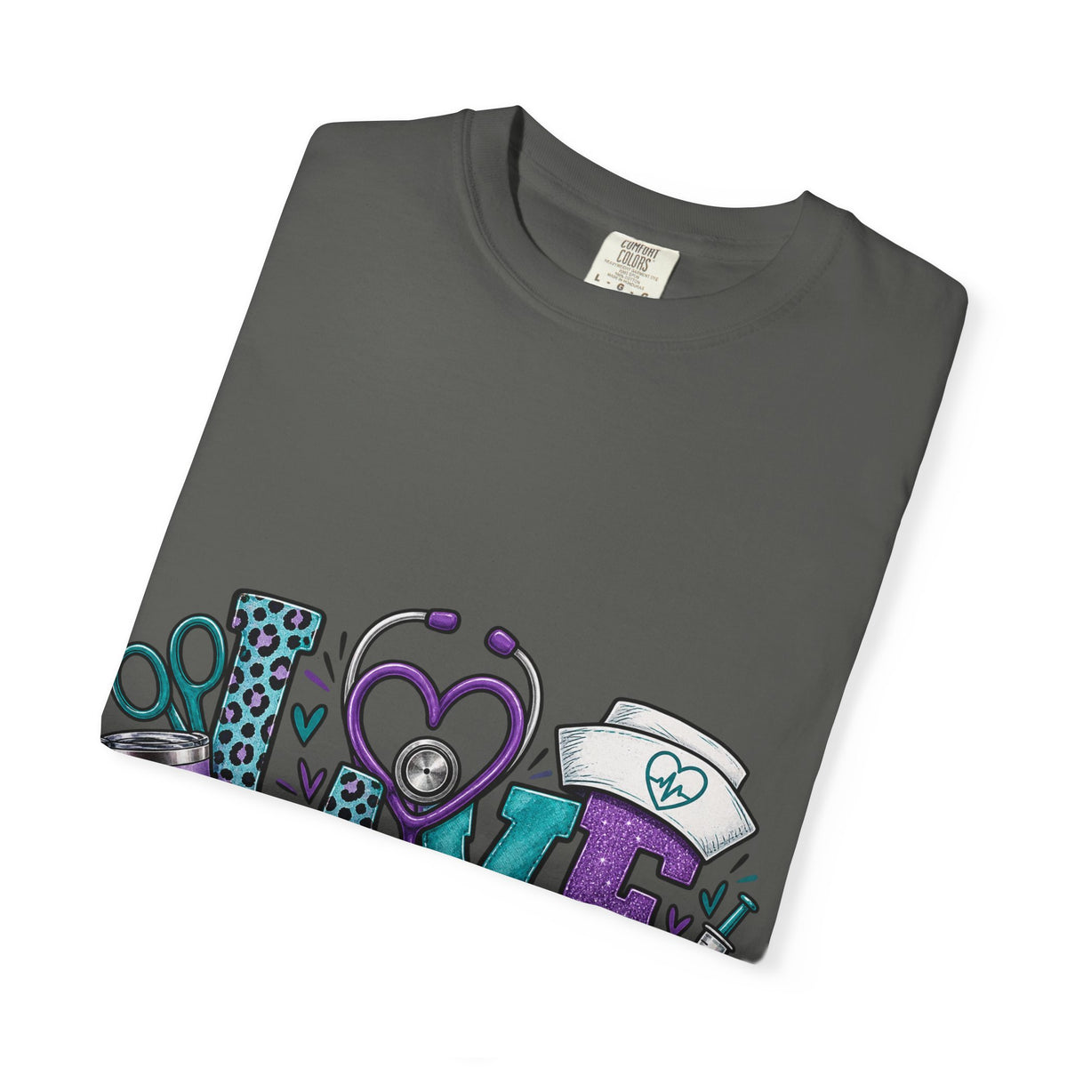 Nurse Love T-Shirt — Medical Hearts, Stethoscope & Scrubs Graphic