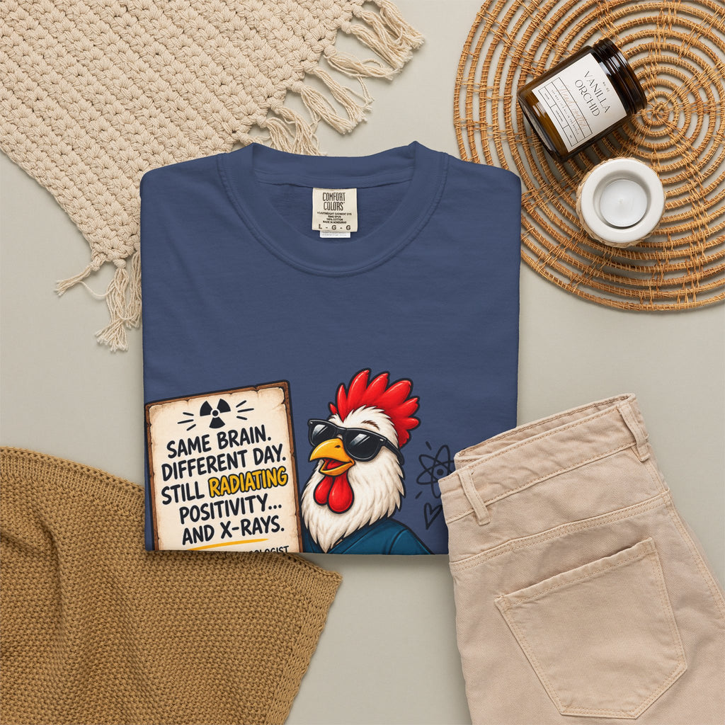 Radiology Rooster T-Shirt — 'Same Brain, Different Day' Medical Tech Tee