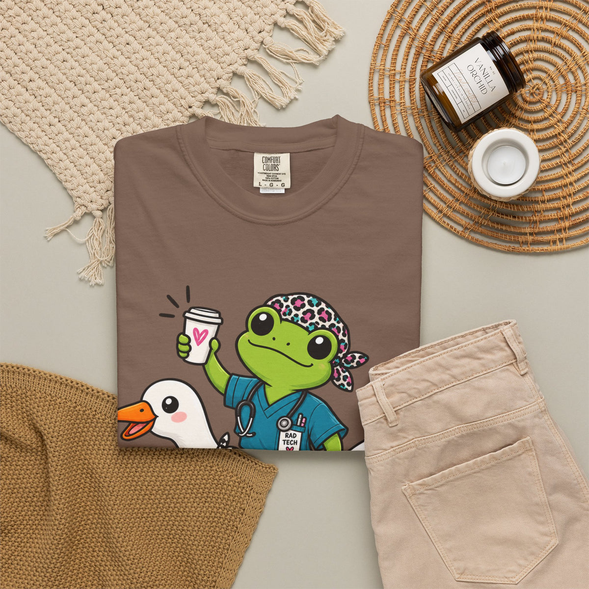 Just Winging It Nurse T-Shirt — Frog Scrub Nurse Riding Goose Graphic Tee