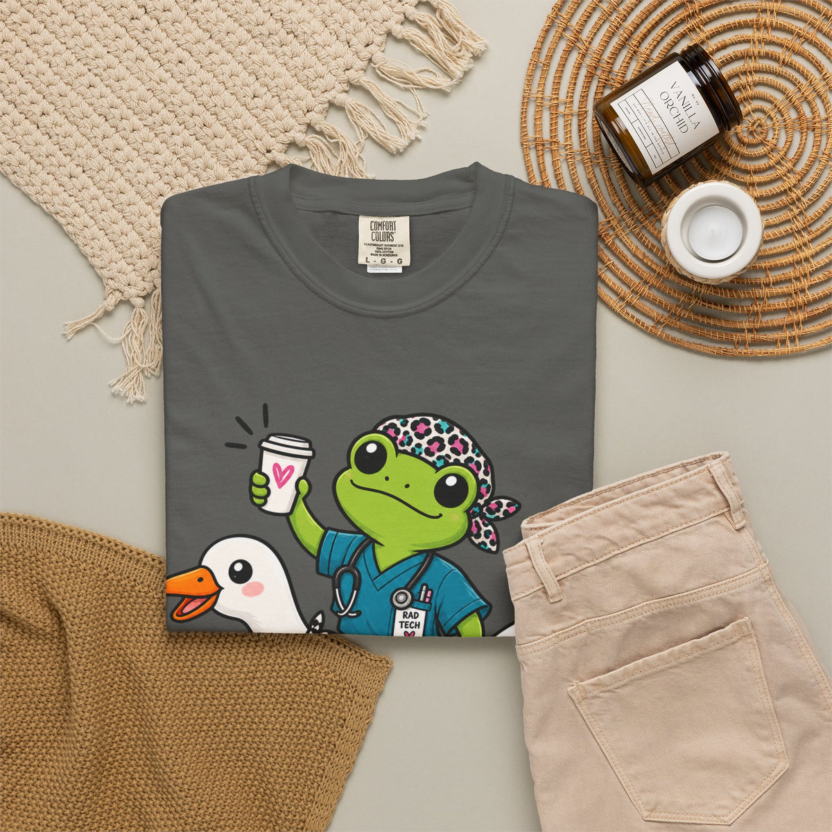 Just Winging It Nurse T-Shirt — Frog Scrub Nurse Riding Goose Graphic Tee