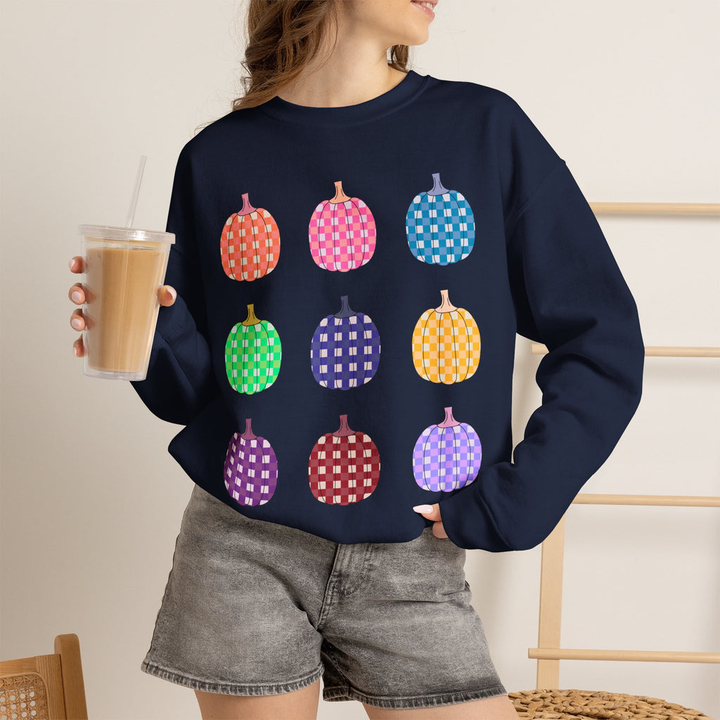 Pumpkin grid autumn Crewneck Sweatshirt