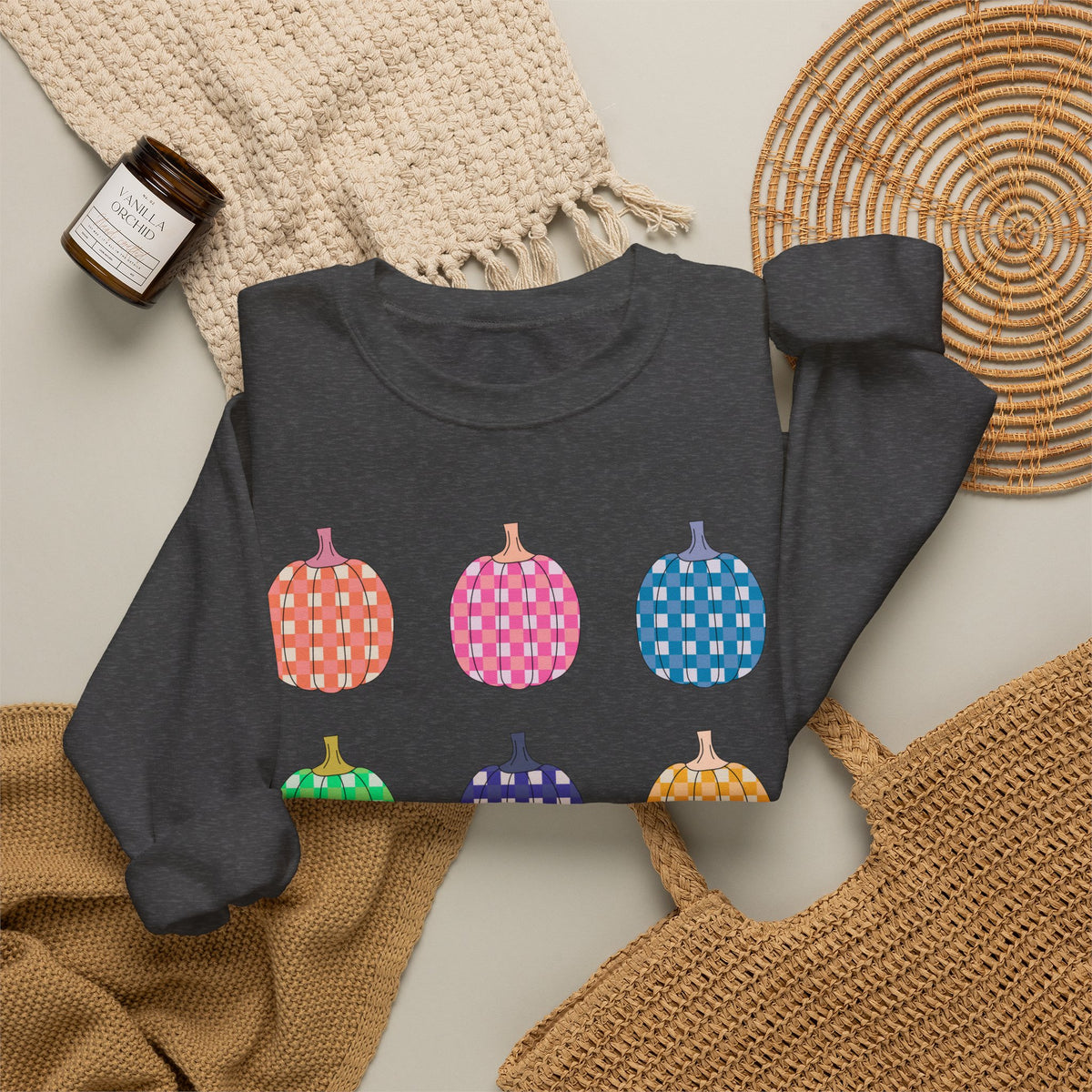 Pumpkin grid autumn Crewneck Sweatshirt