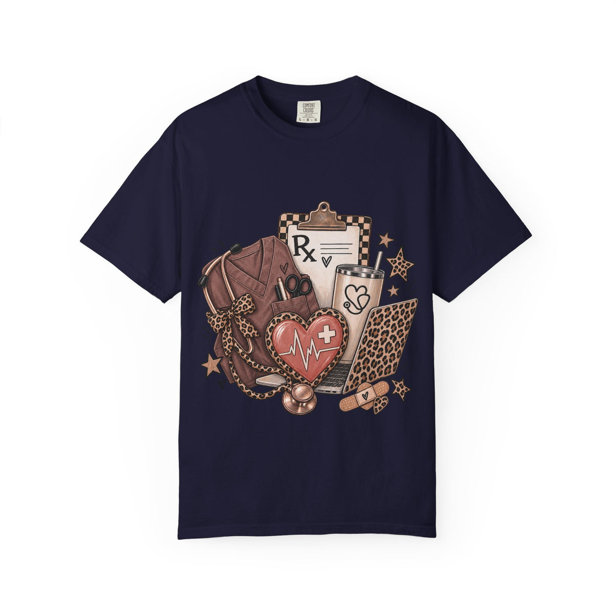 Nurse Life Graphic T-Shirt — Medical Symbols, Heartbeat & Clipboard Design