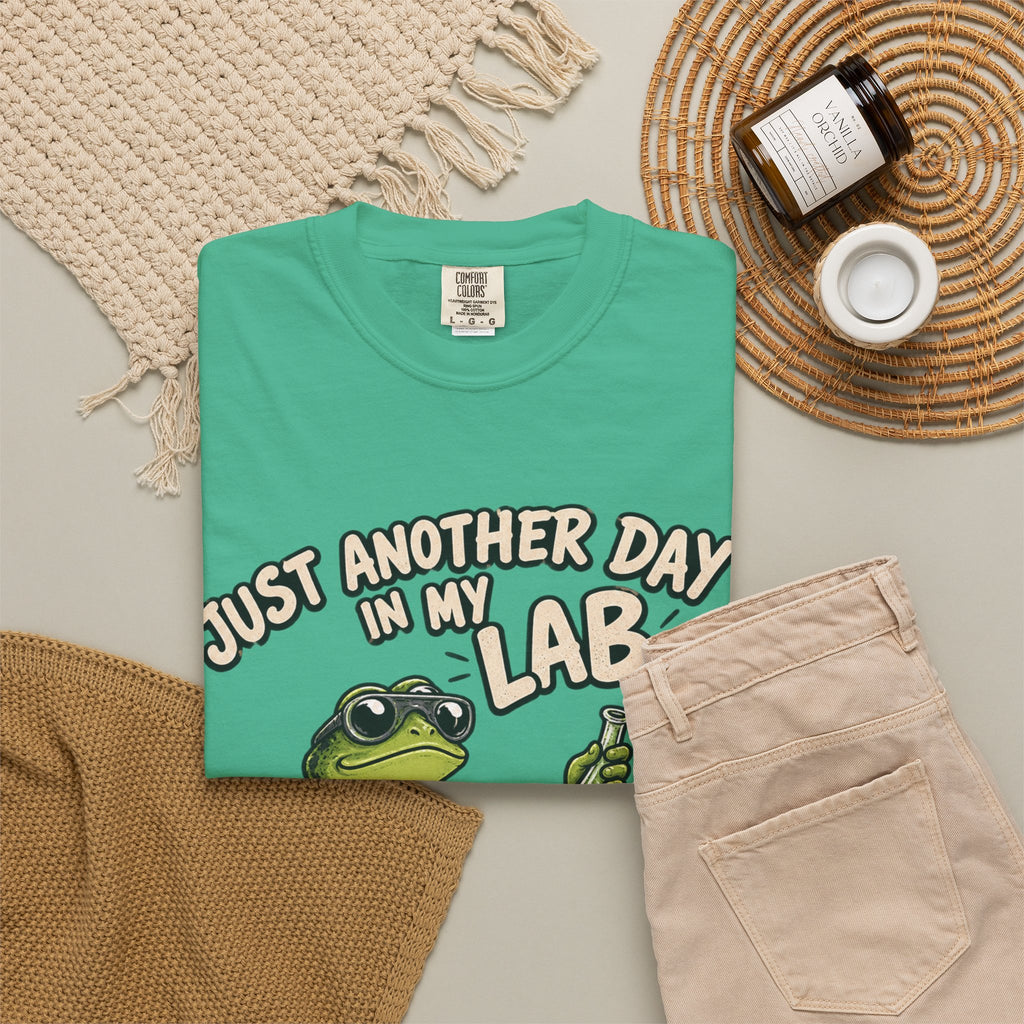Just Another Day in My Lab Frog T-Shirt — Cute Scientist Amphibian Tee for Lab Lovers