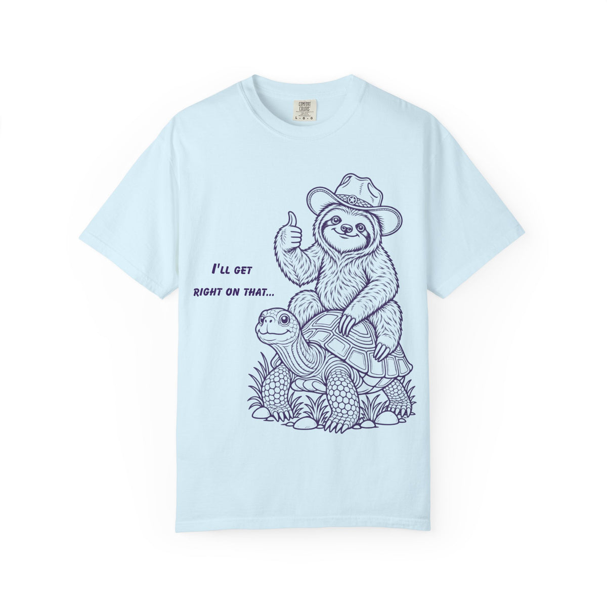 Sloth on Turtle T-Shirt – “I’ll Get Right on That” Vintage Graphic Tee