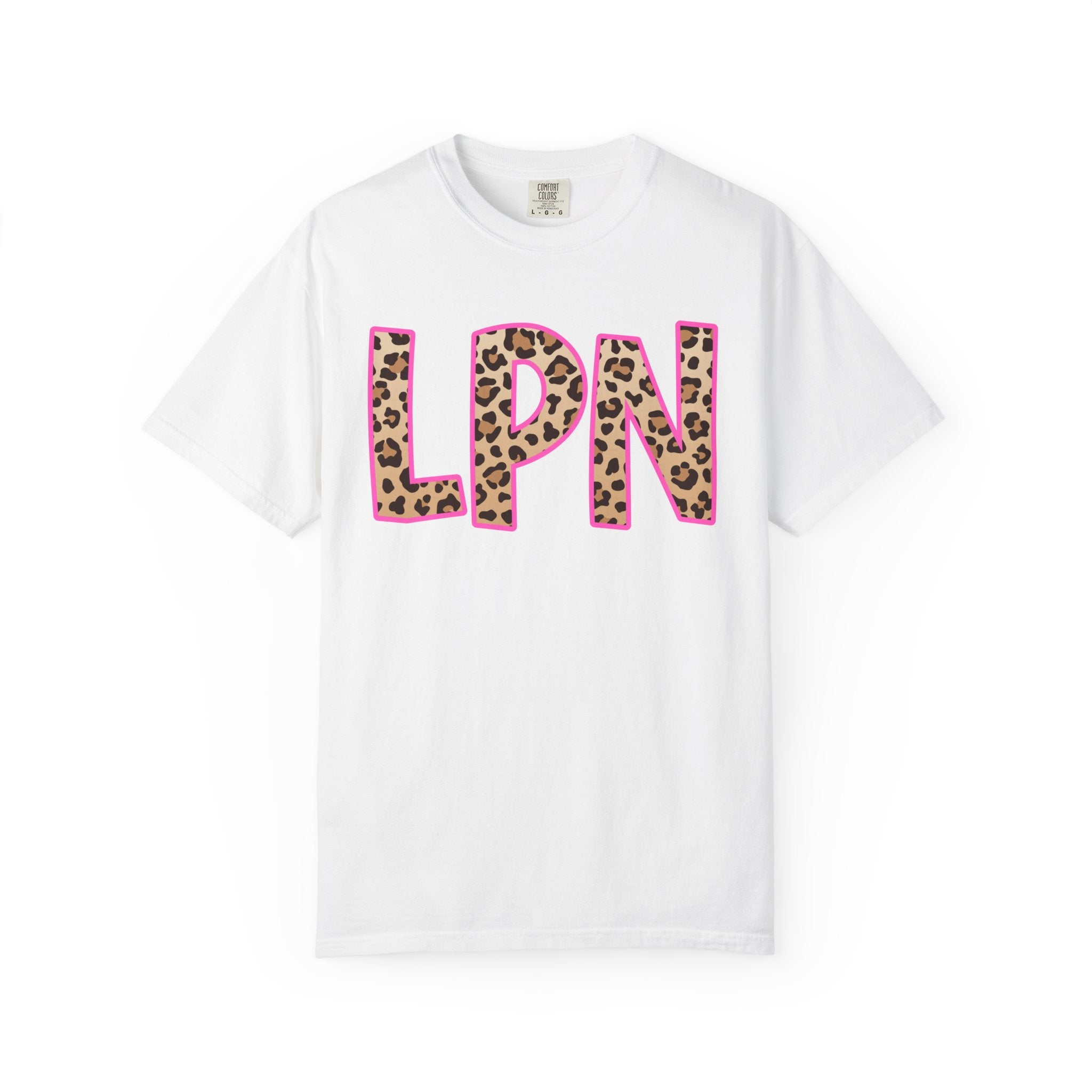 LPN Leopard Print Tee — Pink-Outlined Licensed Practical Nurse T-Shirt