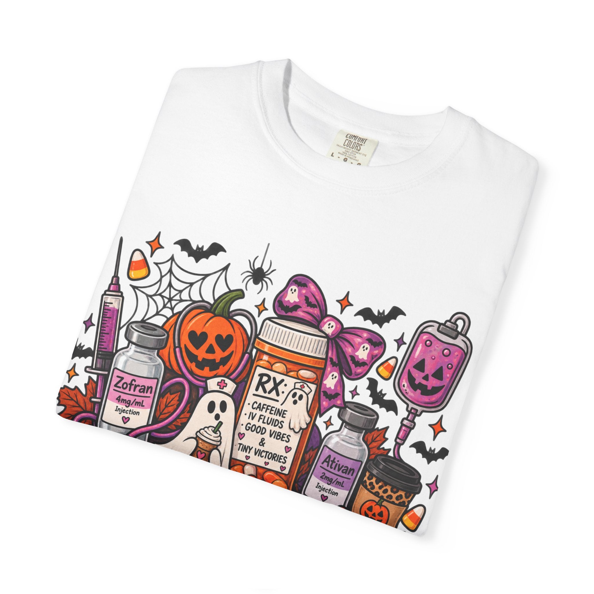 Halloween Pill Bottle T-Shirt — Candy, Pumpkins & Spooky Medicine Design