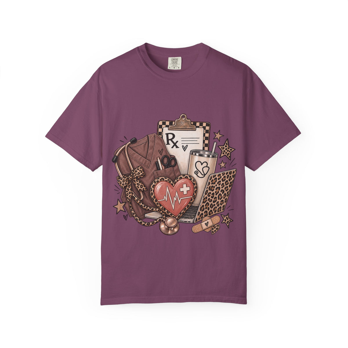 Nurse Life Graphic T-Shirt — Medical Symbols, Heartbeat & Clipboard Design