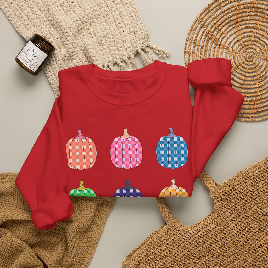 Pumpkin grid autumn Crewneck Sweatshirt