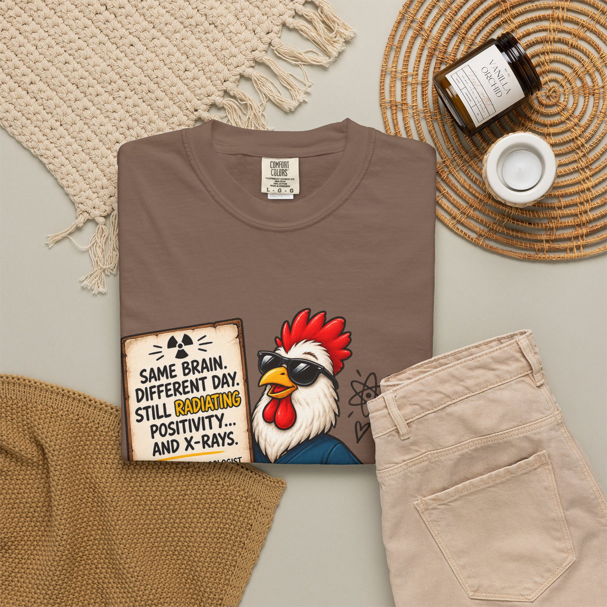 Radiology Rooster T-Shirt — 'Same Brain, Different Day' Medical Tech Tee