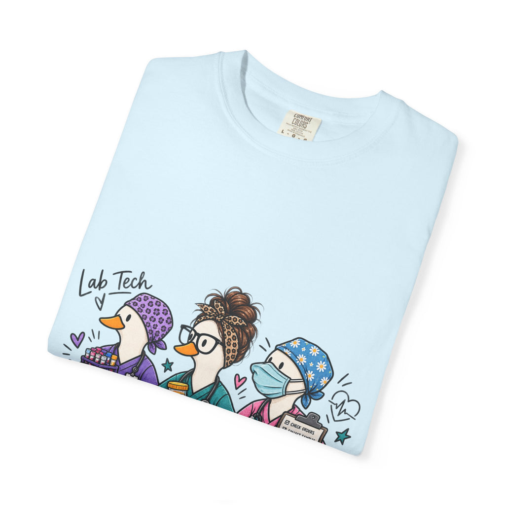 Lab Tech Team T-Shirt — Cute Cartoon Laboratory Scientist Shirt for Medical & Research Staff