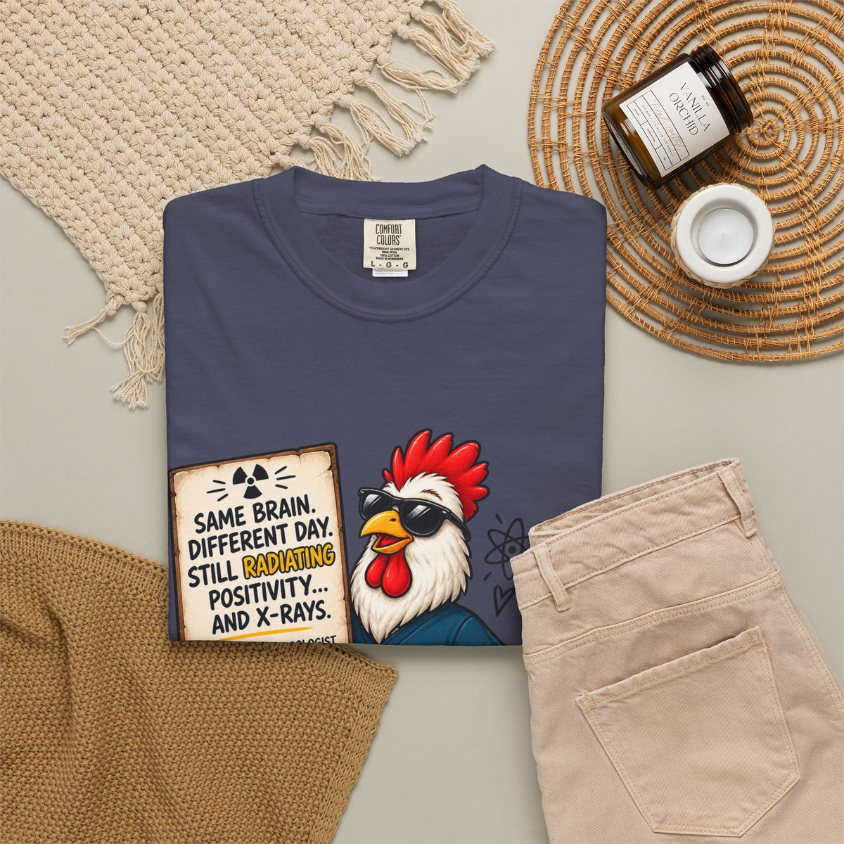Radiology Rooster T-Shirt — 'Same Brain, Different Day' Medical Tech Tee
