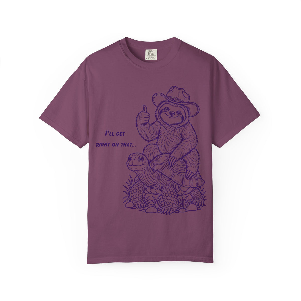 Sloth on Turtle T-Shirt – “I’ll Get Right on That” Vintage Graphic Tee