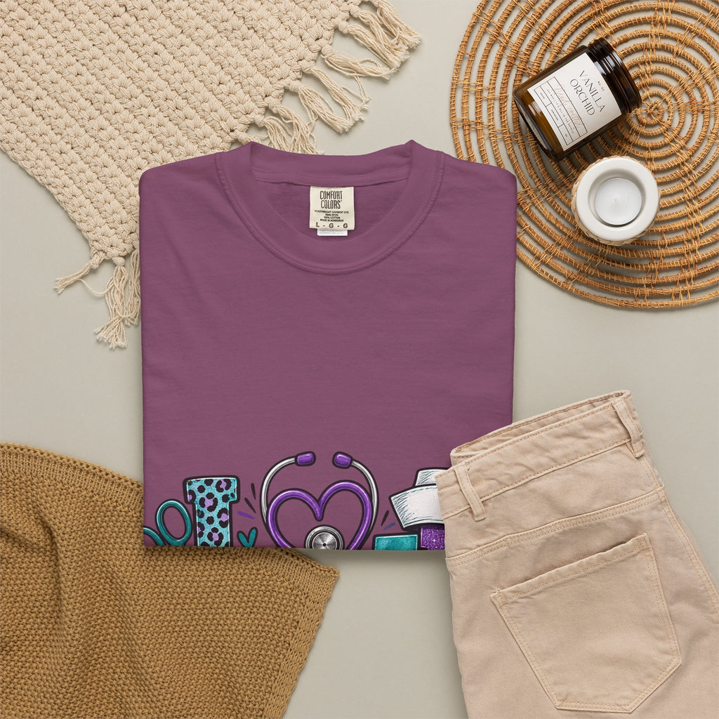 Nurse Love T-Shirt — Medical Hearts, Stethoscope & Scrubs Graphic