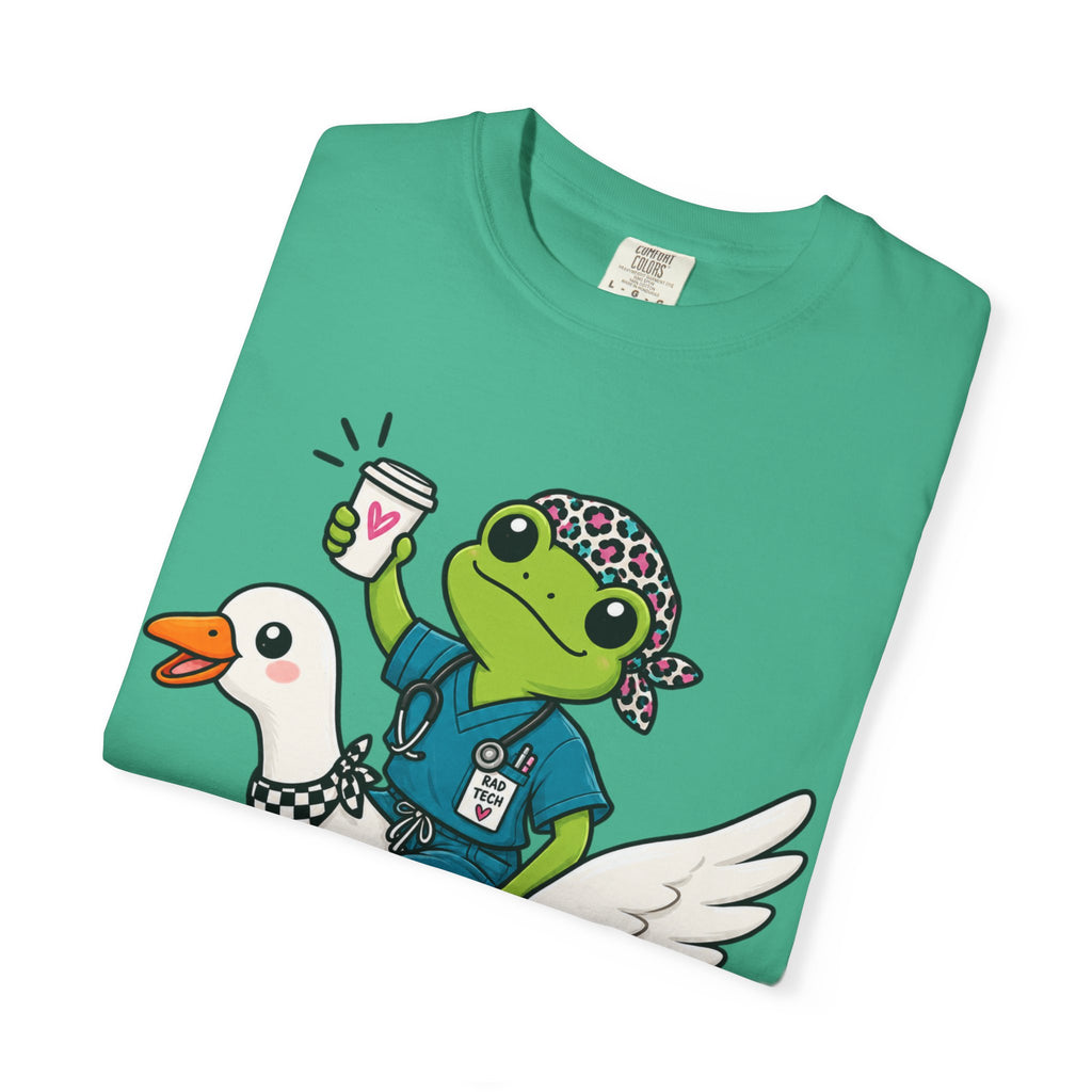 Just Winging It Nurse T-Shirt — Frog Scrub Nurse Riding Goose Graphic Tee