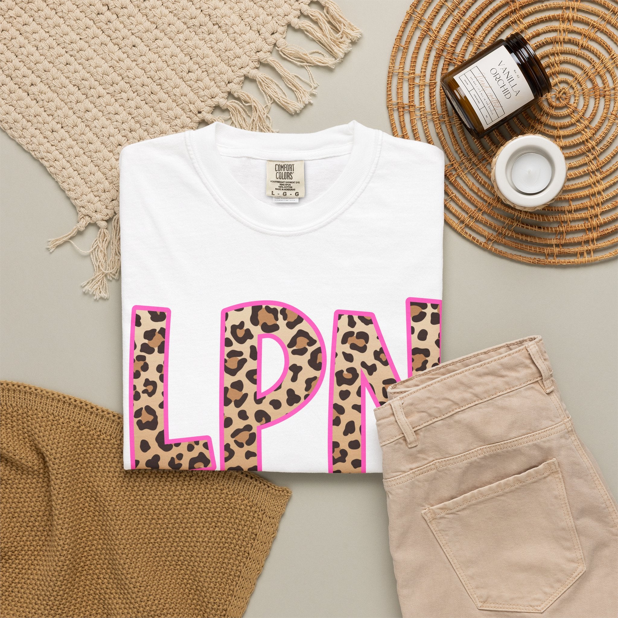 LPN Leopard Print Tee — Pink-Outlined Licensed Practical Nurse T-Shirt