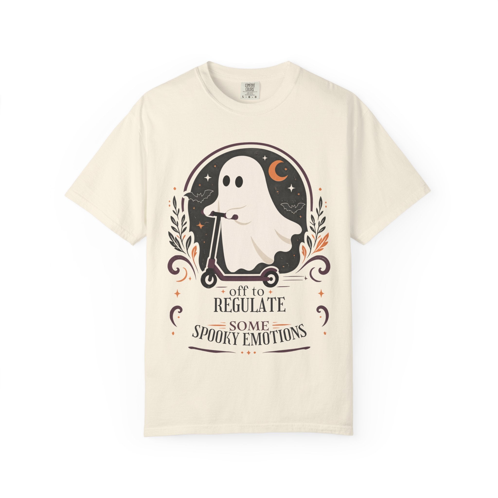 Ghost Scooter T‑Shirt — "Off to Regulate Some Spooky Emotions" Halloween Tee