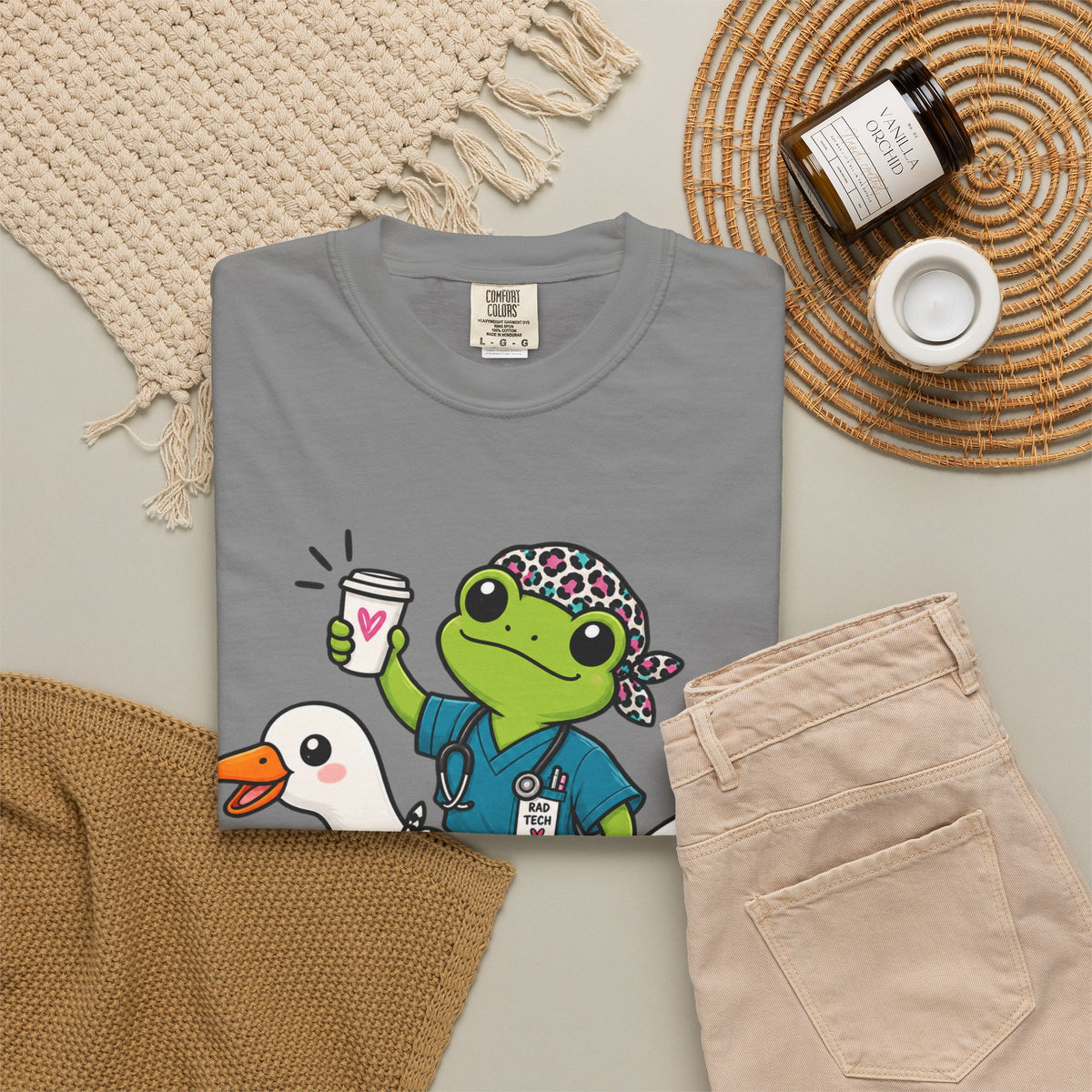 Just Winging It Nurse T-Shirt — Frog Scrub Nurse Riding Goose Graphic Tee
