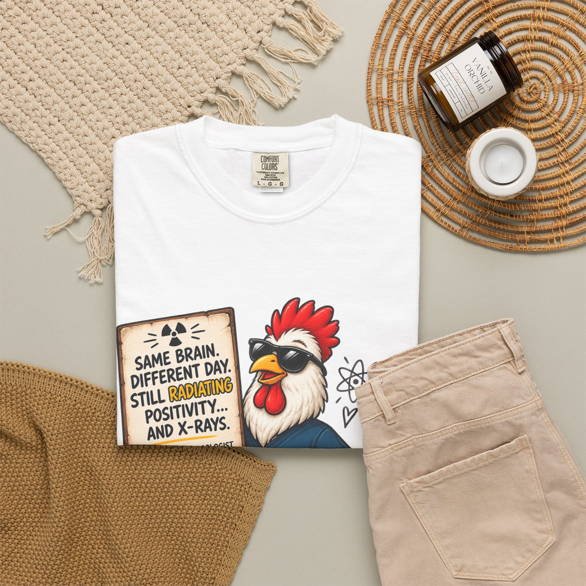 Radiology Rooster T-Shirt — 'Same Brain, Different Day' Medical Tech Tee