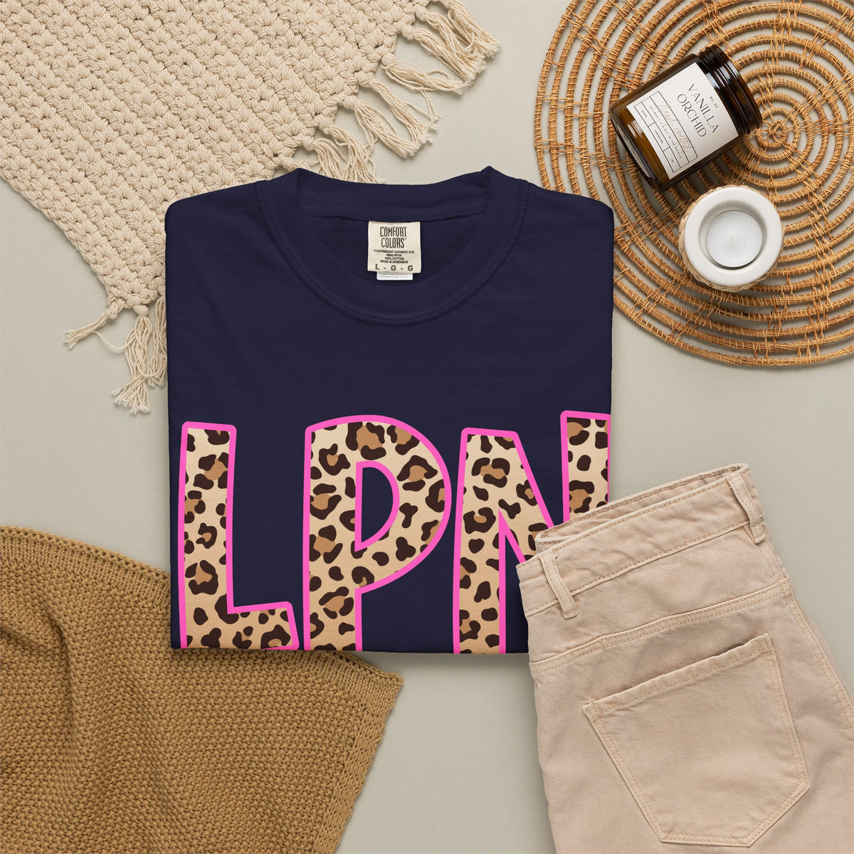 LPN Leopard Print Tee — Pink-Outlined Licensed Practical Nurse T-Shirt