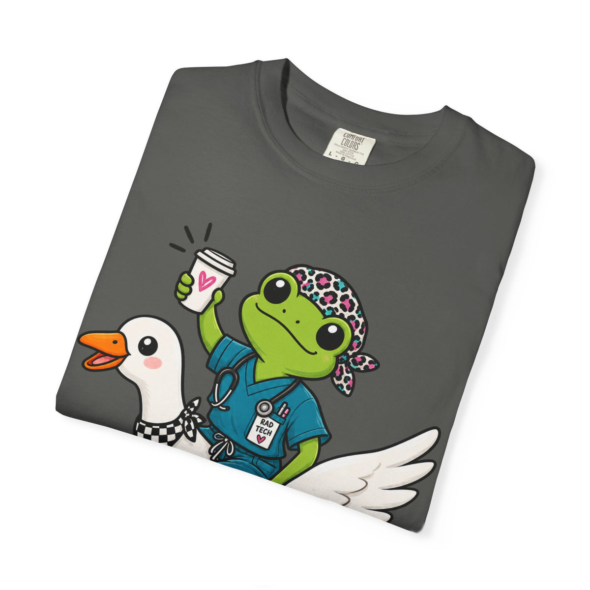 Just Winging It Nurse T-Shirt — Frog Scrub Nurse Riding Goose Graphic Tee