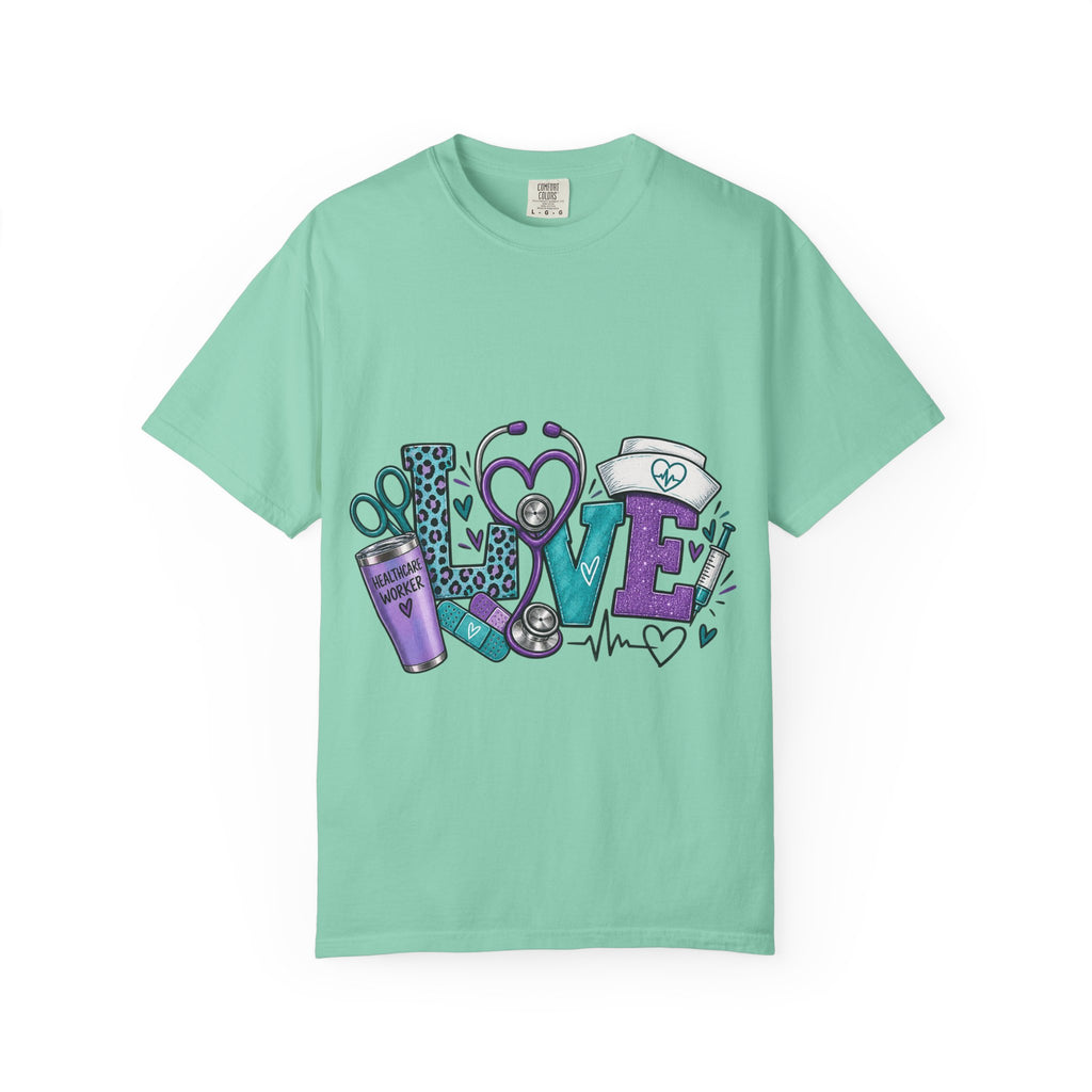 Nurse Love T-Shirt — Medical Hearts, Stethoscope & Scrubs Graphic