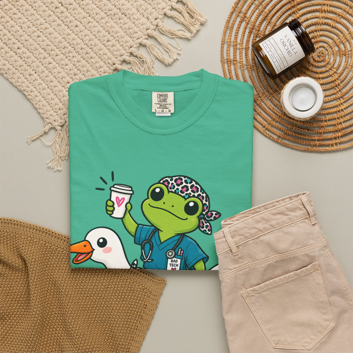 Just Winging It Nurse T-Shirt — Frog Scrub Nurse Riding Goose Graphic Tee