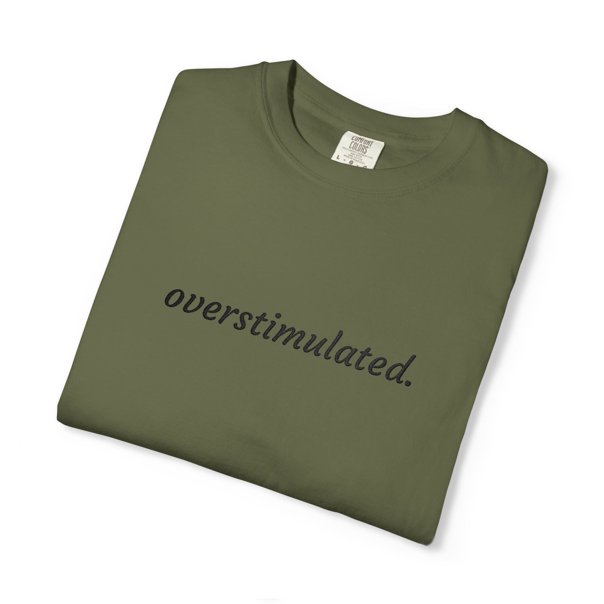 Overstimulated Tee — Minimalist White Graphic T‑Shirt