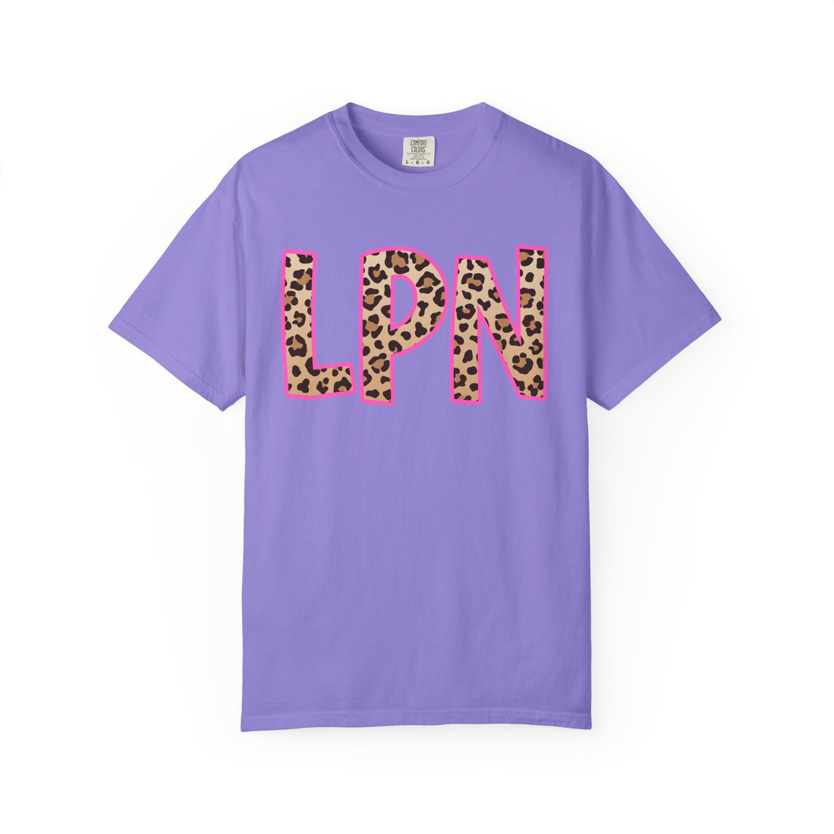 LPN Leopard Print Tee — Pink-Outlined Licensed Practical Nurse T-Shirt