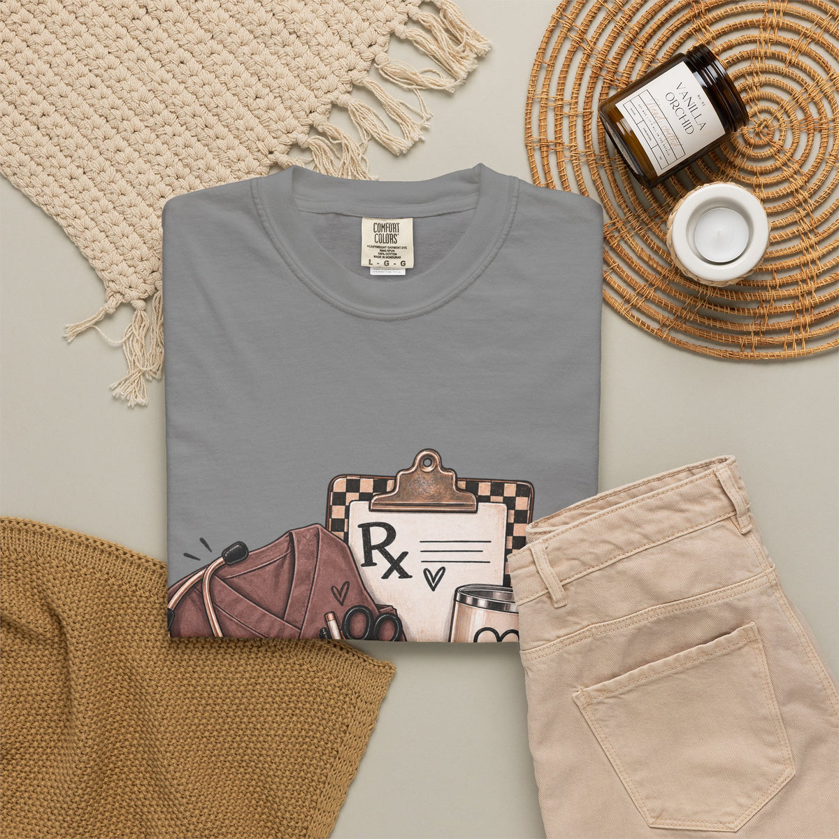 Nurse Life Graphic T-Shirt — Medical Symbols, Heartbeat & Clipboard Design
