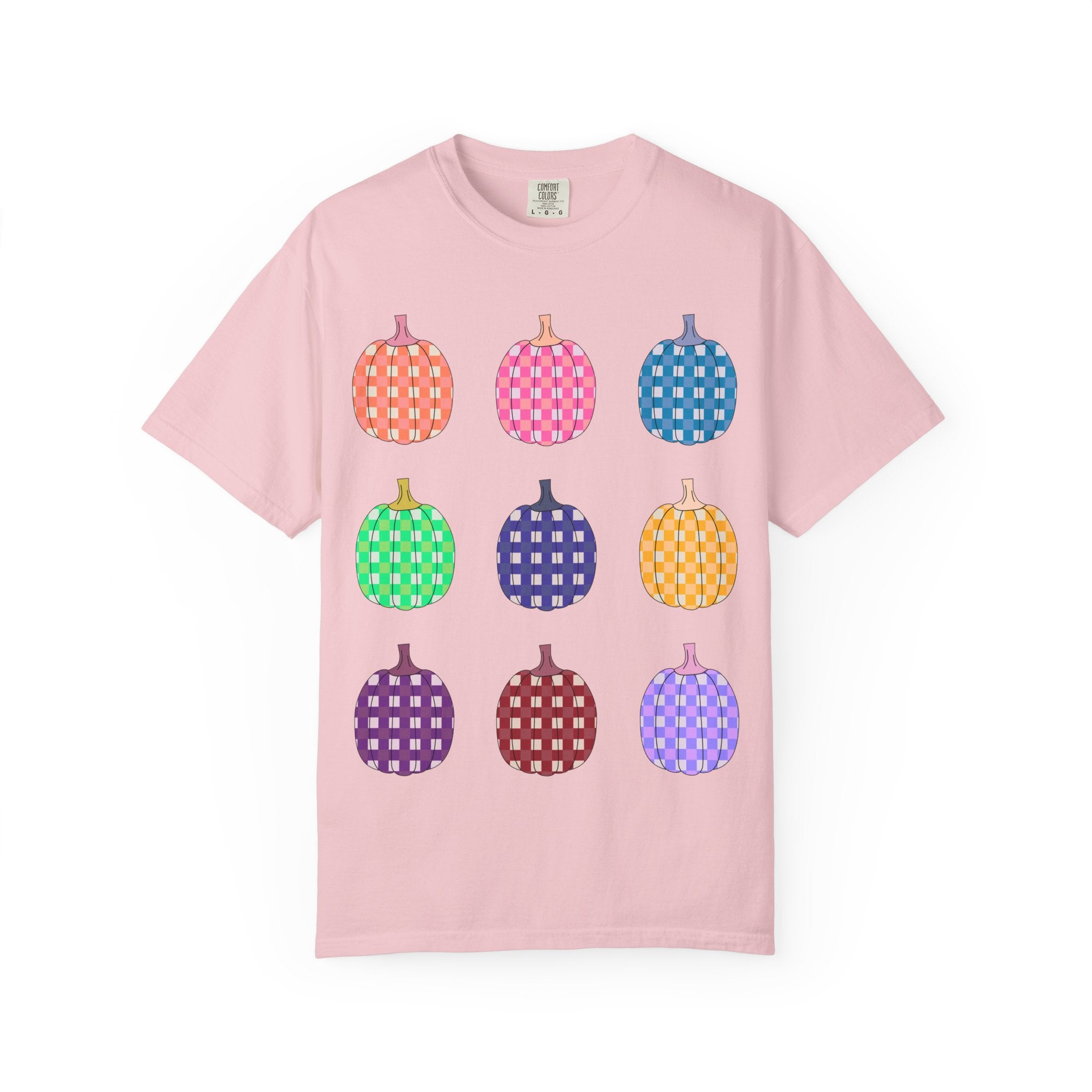 Pumpkin Grid T‑Shirt — Colorful Patterned Pumpkins Tee for Fall & Halloween