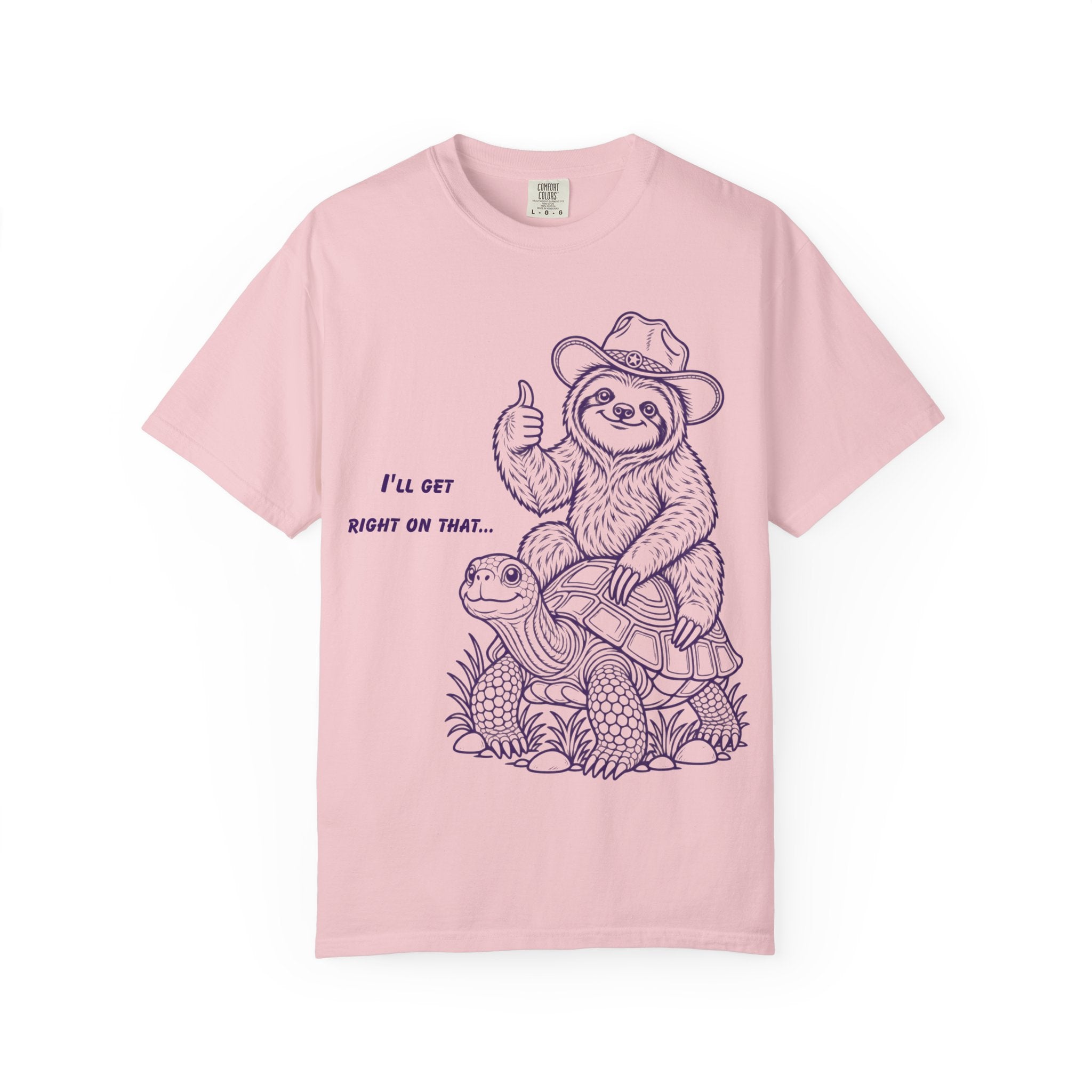 Sloth on Turtle T-Shirt – “I’ll Get Right on That” Vintage Graphic Tee