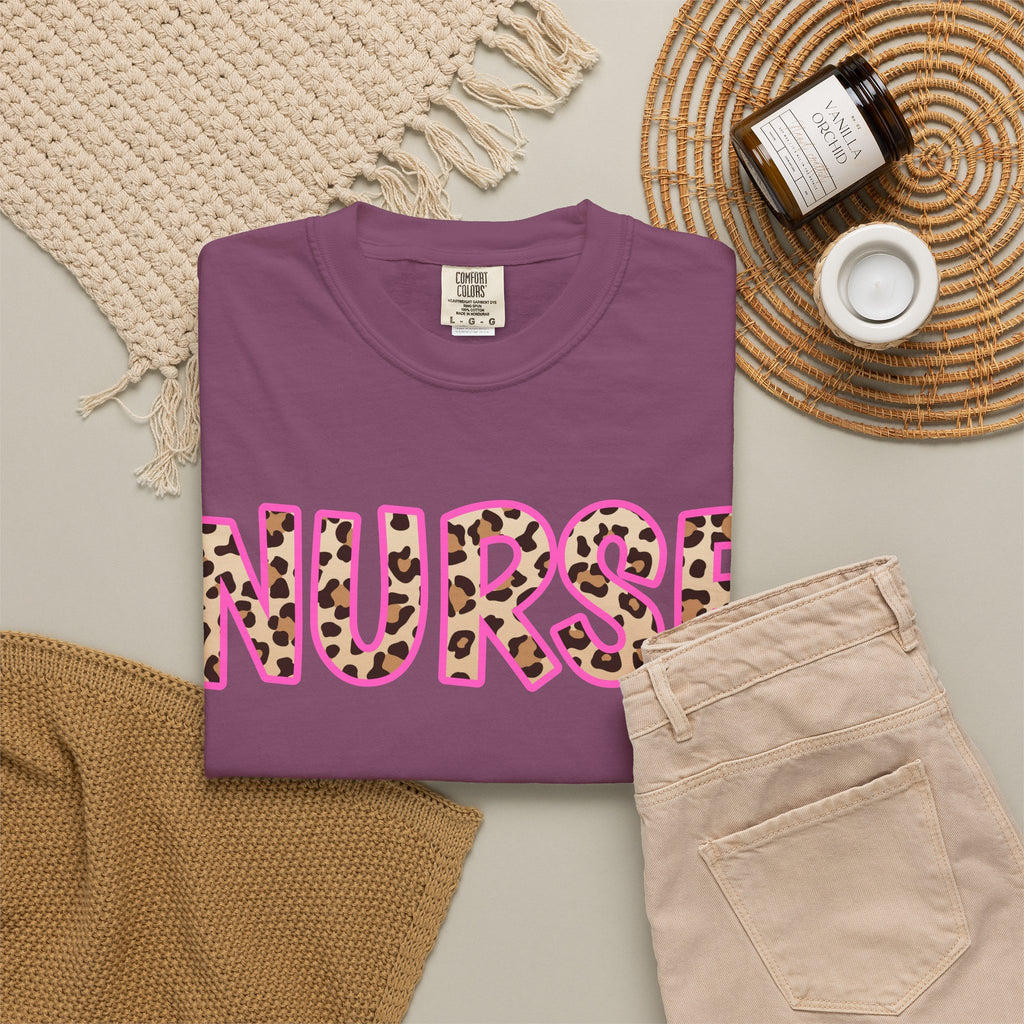 Nurse Leopard Print T-Shirt — Bold Pink Animal Print Nursing Tee