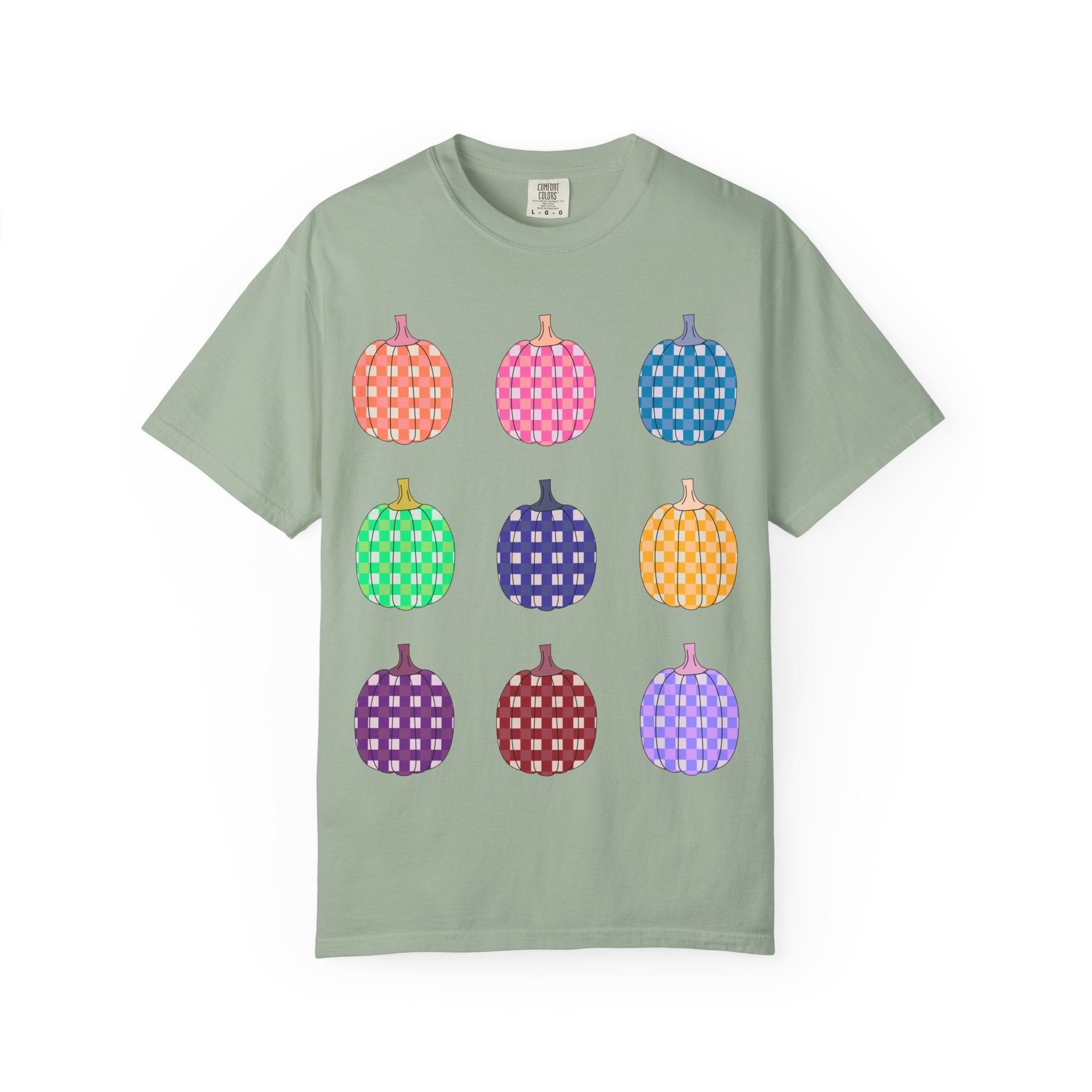 Pumpkin Grid T‑Shirt — Colorful Patterned Pumpkins Tee for Fall & Halloween