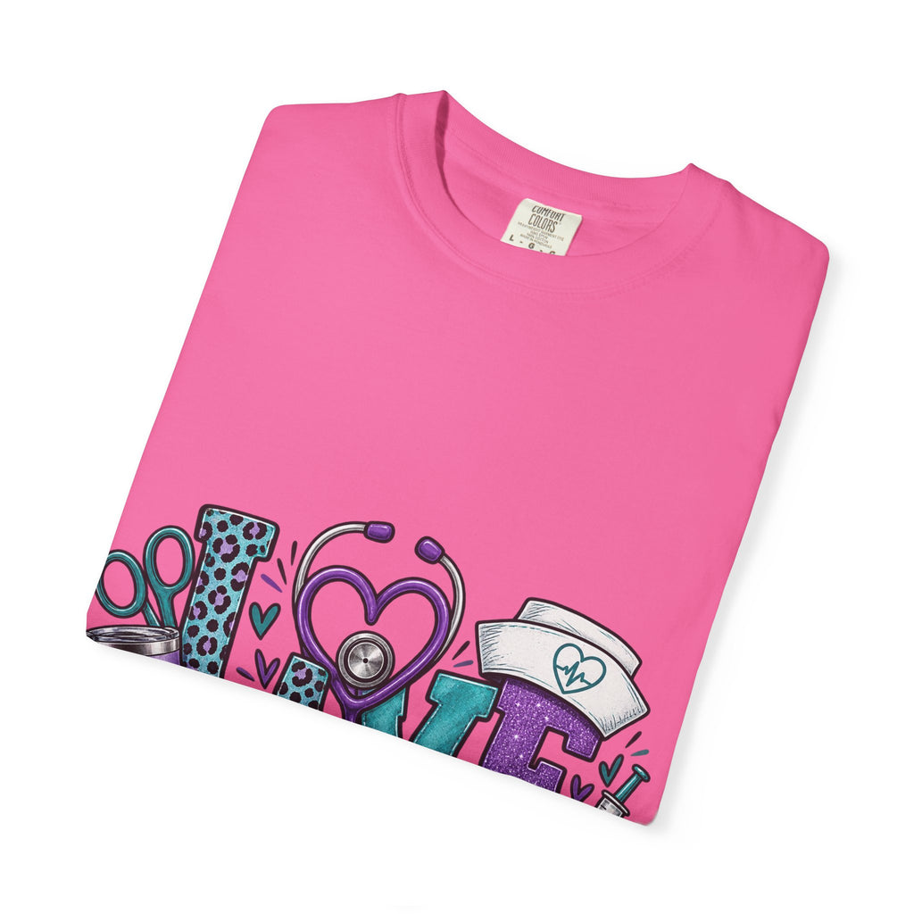 Nurse Love T-Shirt — Medical Hearts, Stethoscope & Scrubs Graphic