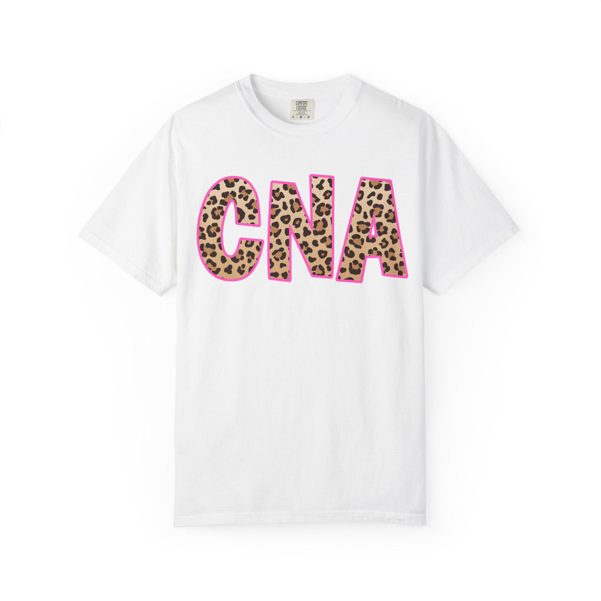 CNA Leopard Print Tee — Pink Outline Certified Nursing Assistant Shirt