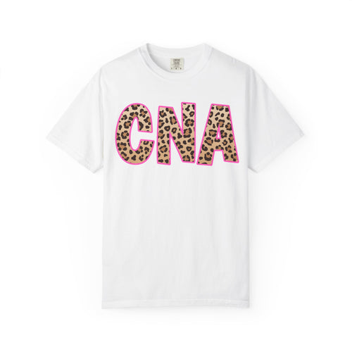CNA Leopard Print Tee — Pink Outline Certified Nursing Assistant Shirt