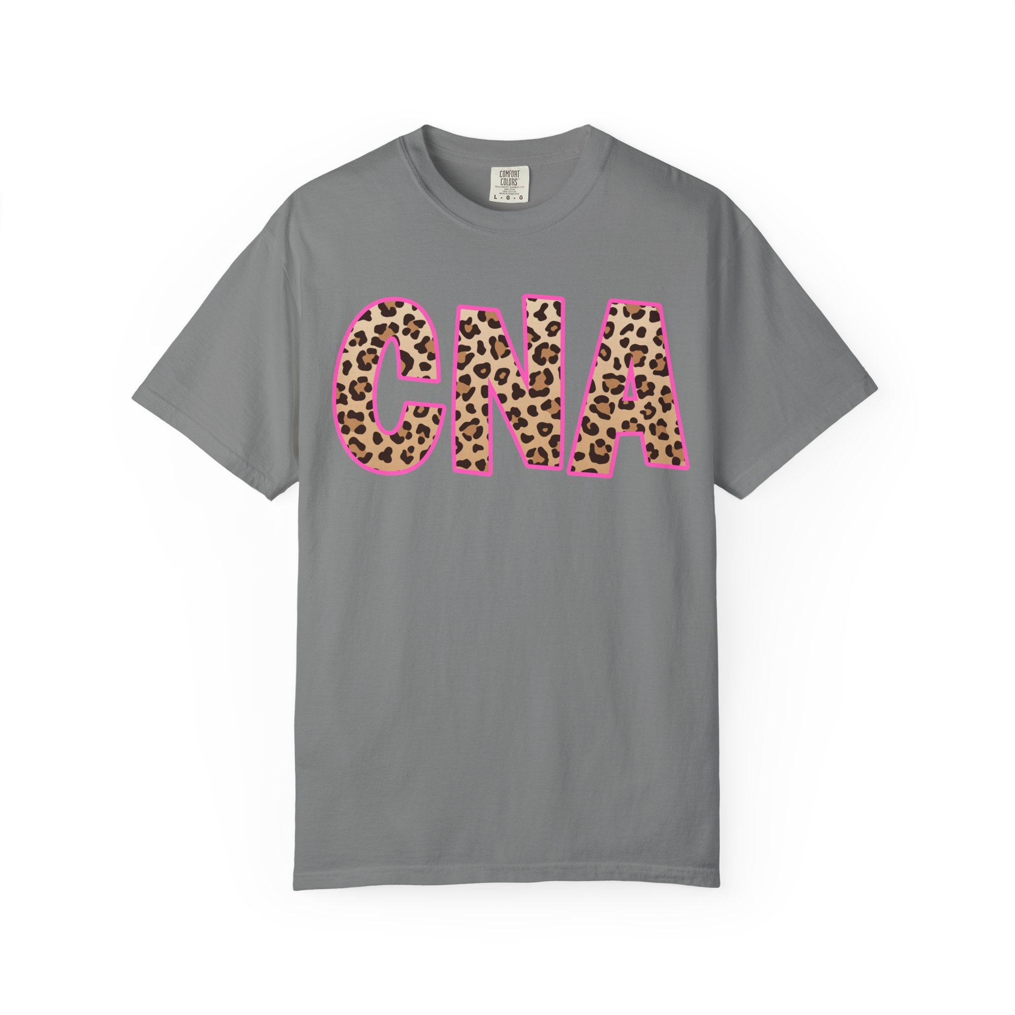 CNA Leopard Print Tee — Pink Outline Certified Nursing Assistant Shirt