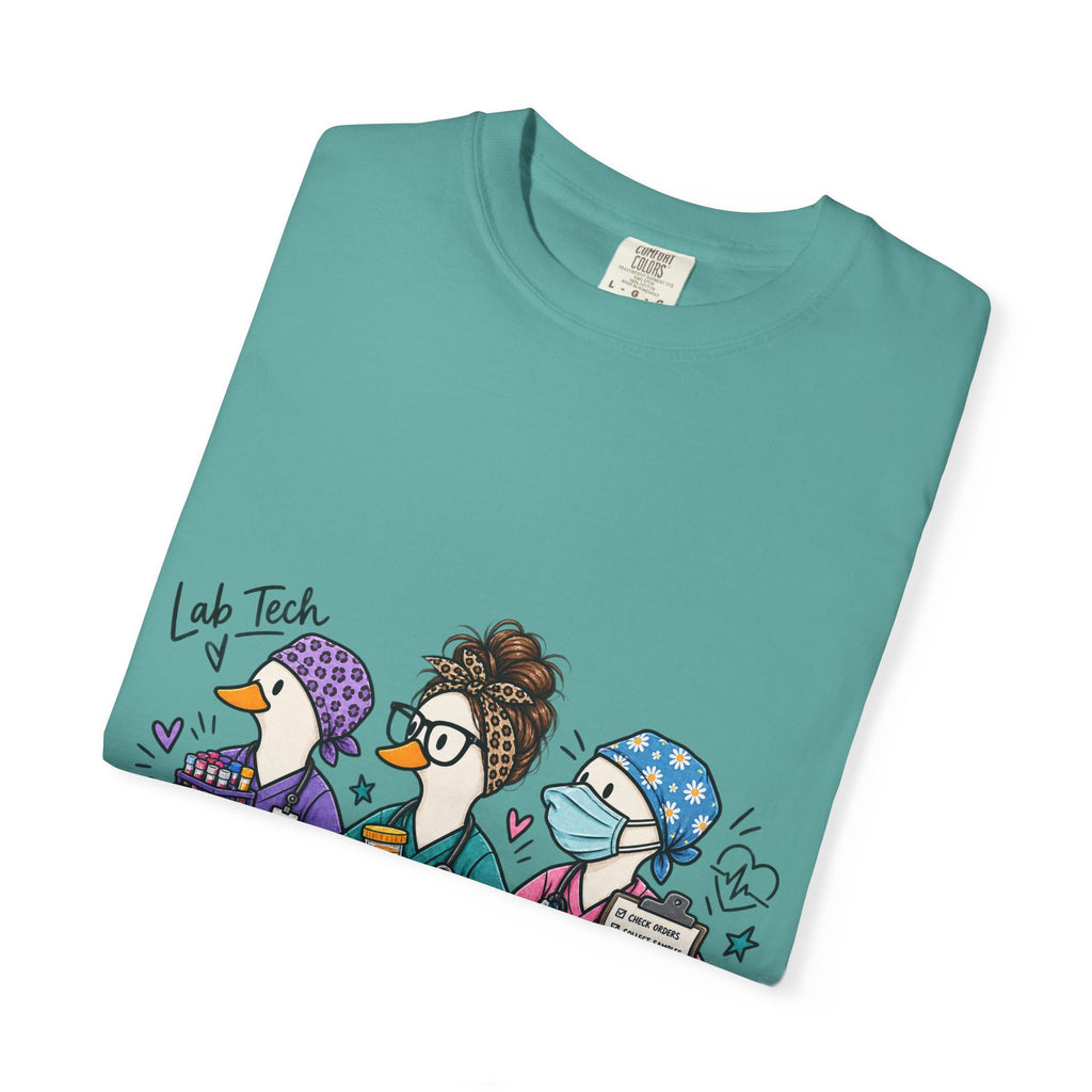 Lab Tech Team T-Shirt — Cute Cartoon Laboratory Scientist Shirt for Medical & Research Staff