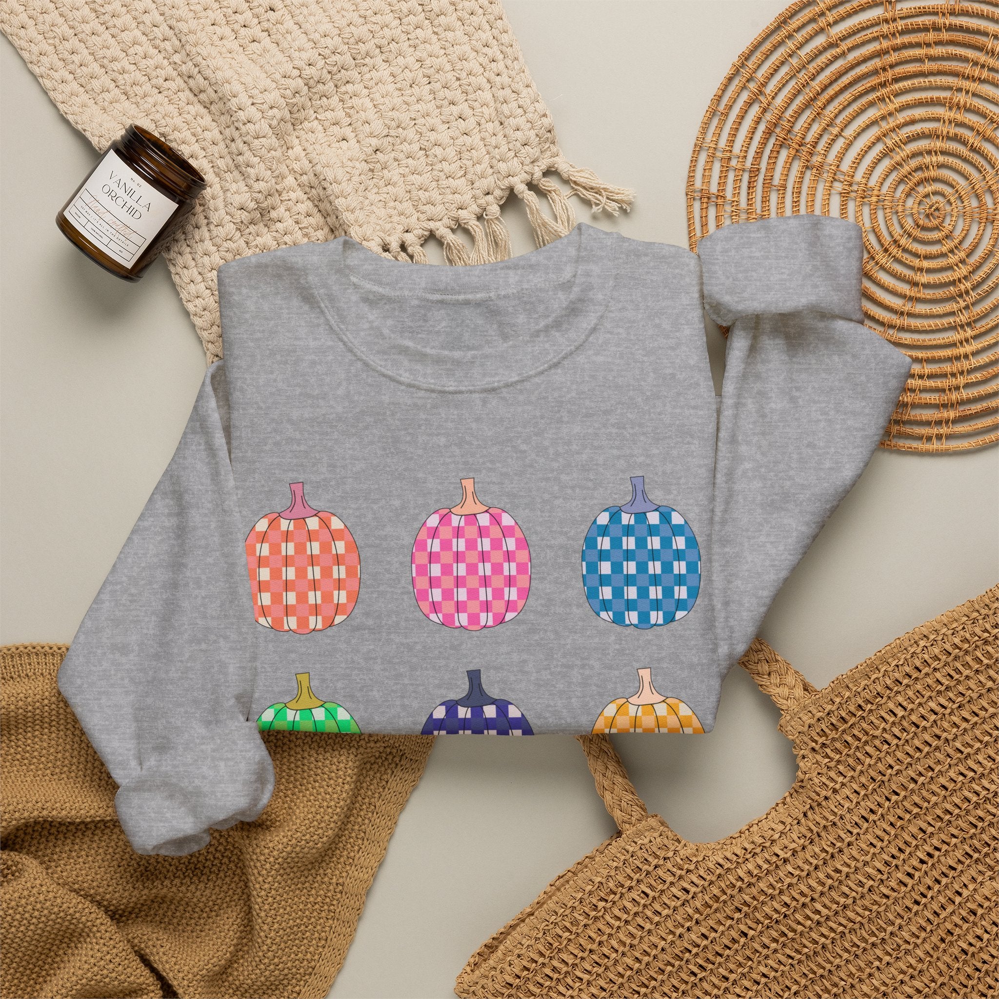 Pumpkin grid autumn Crewneck Sweatshirt