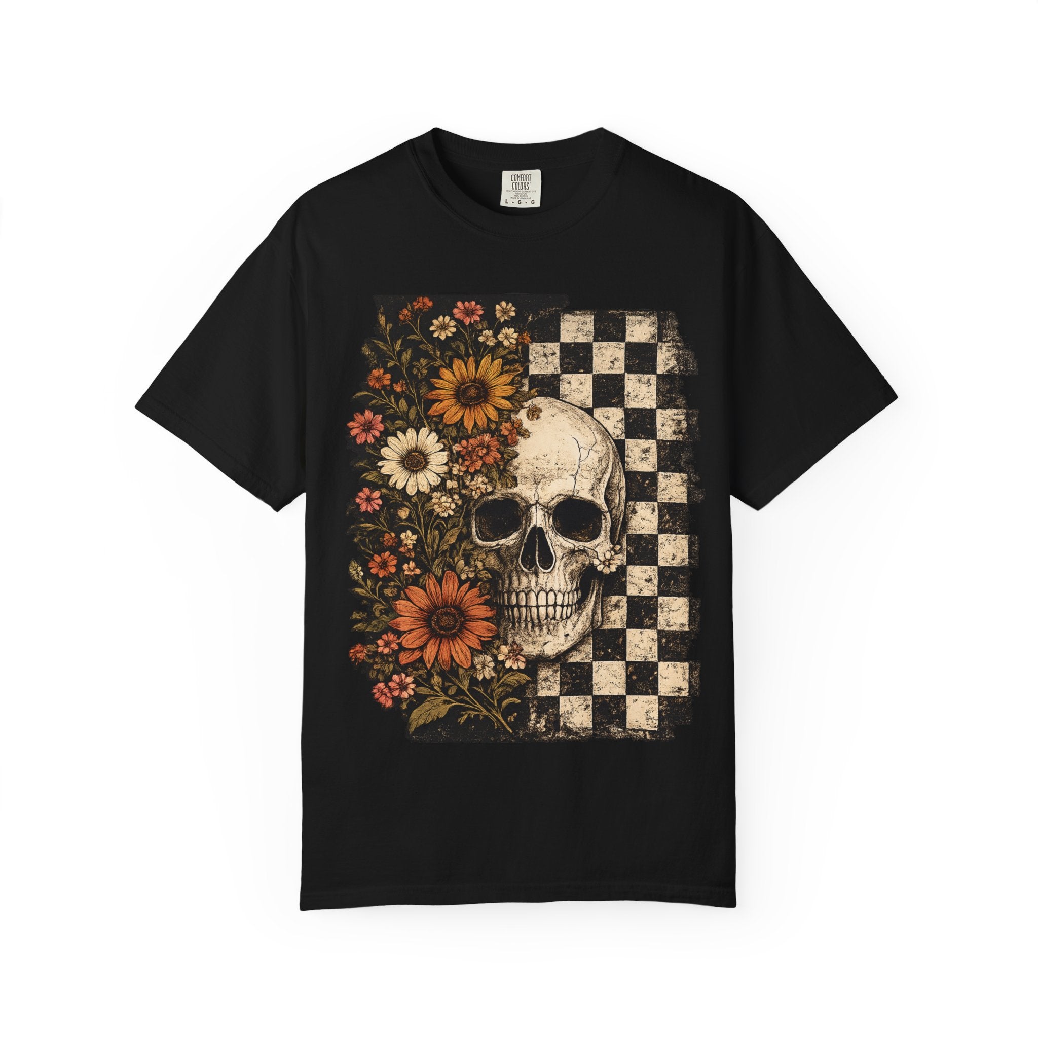 Skull & Sunflowers Checkerboard T-Shirt