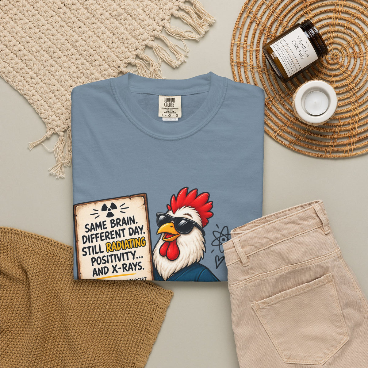 Radiology Rooster T-Shirt — 'Same Brain, Different Day' Medical Tech Tee