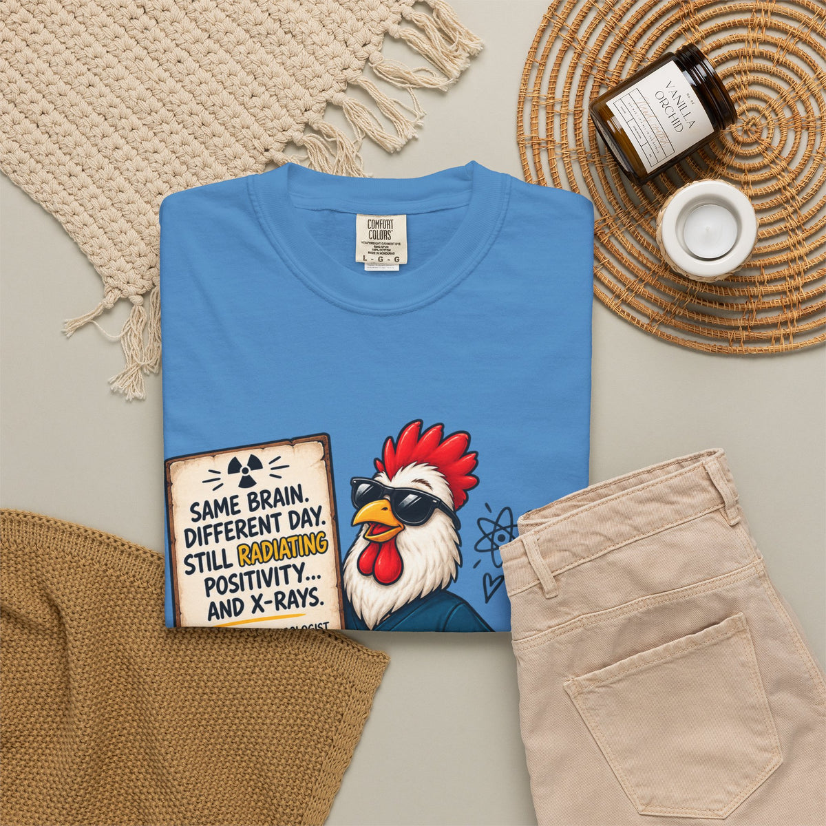 Radiology Rooster T-Shirt — 'Same Brain, Different Day' Medical Tech Tee