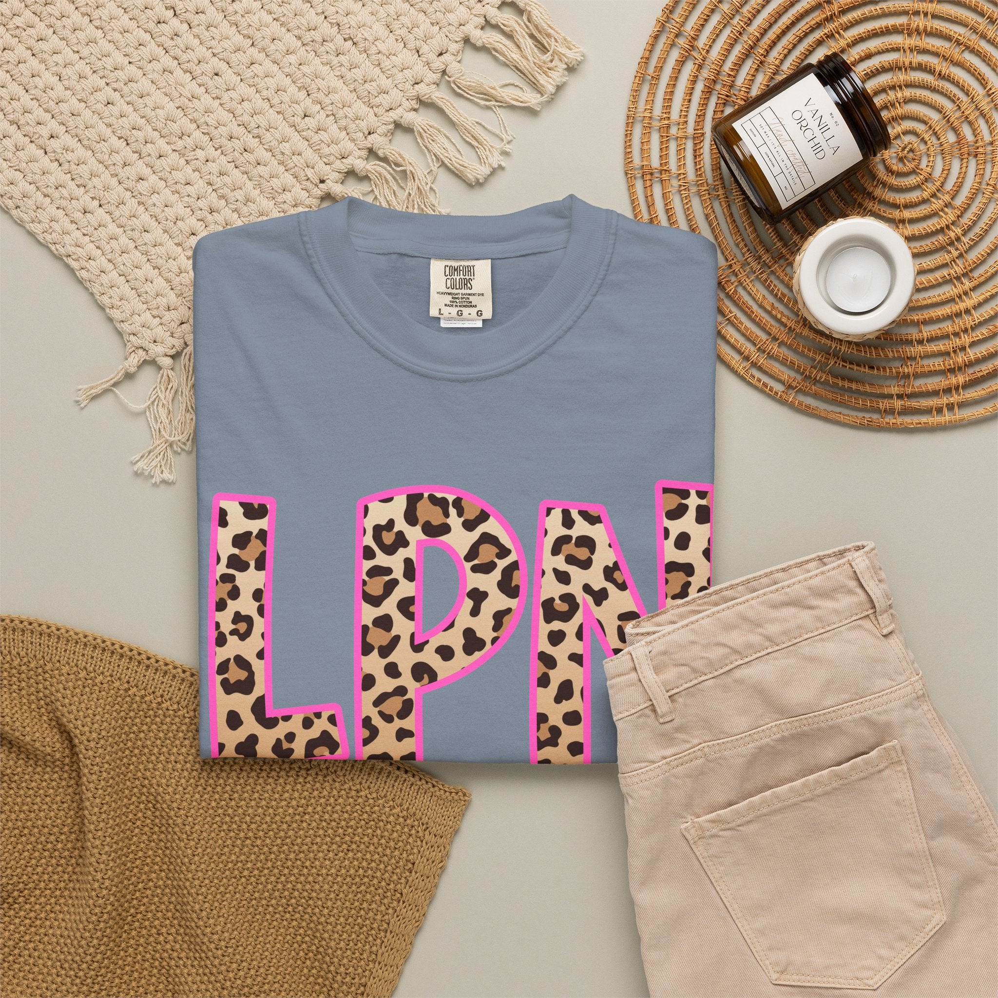 LPN Leopard Print Tee — Pink-Outlined Licensed Practical Nurse T-Shirt
